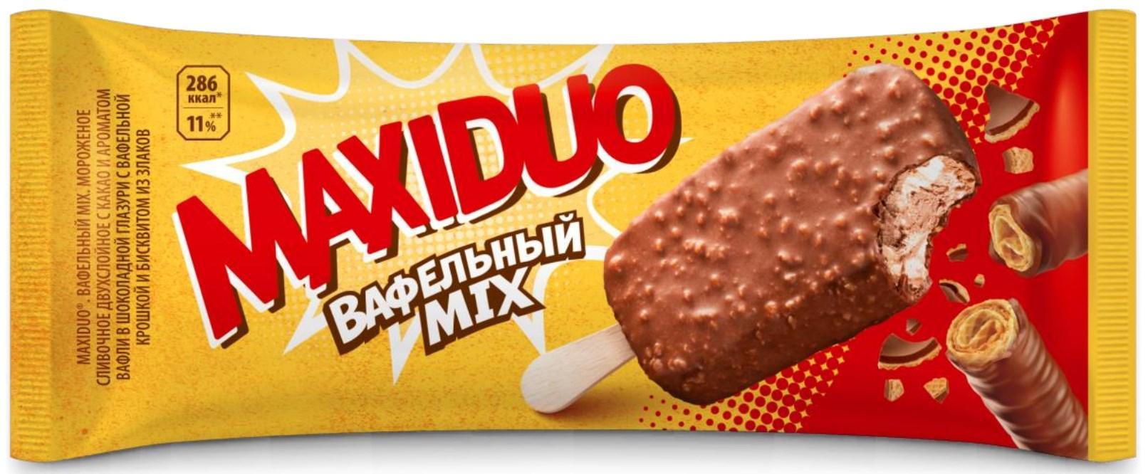 Мороженое Maxiduo эскимо вафельный микс 63 гр., флоу-пак