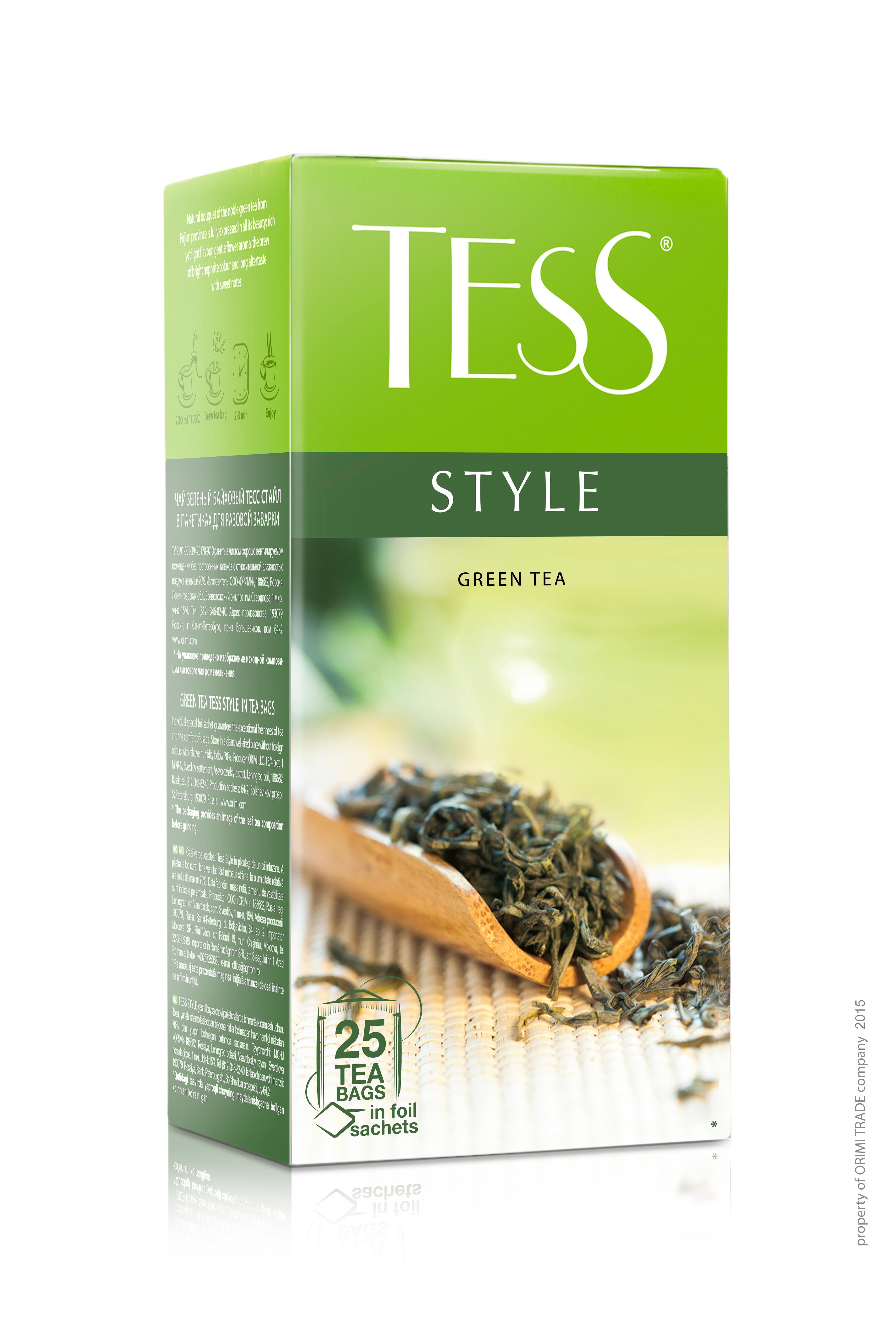 Чай Tess Style зеленый 25 пакетиков 50 гр., картон