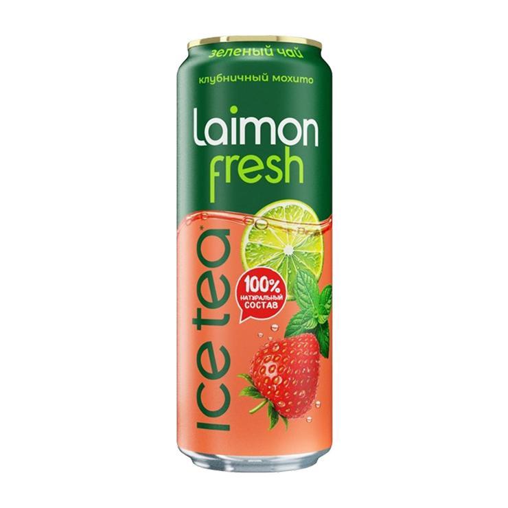 Чай холодный Laimon fresh Клубничный мохито зеленый 450 мл., ж/б