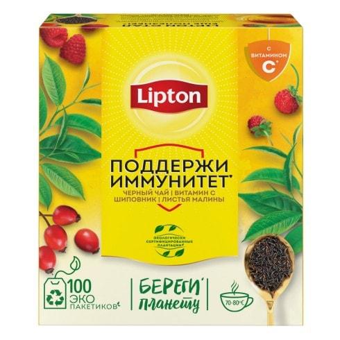 Чай Lipton черный пакетированный витамин С, Шиповник, 100 пакетов, 150 гр., картон