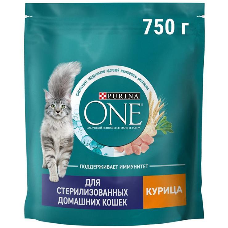 Корм сухой для домашних стерилизованных кошек и котов Purina ONE, 750 гр., дой-пак