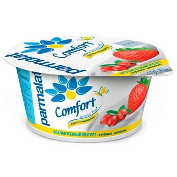Йогурт густой Parmalat Comfort клубника-шиповник б/лакт. 3% 130 гр., стакан