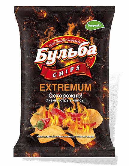 Чипсы из сырого картофеля Бульба chips Extremum со вкусом острого перца 75 гр., флоу-пак