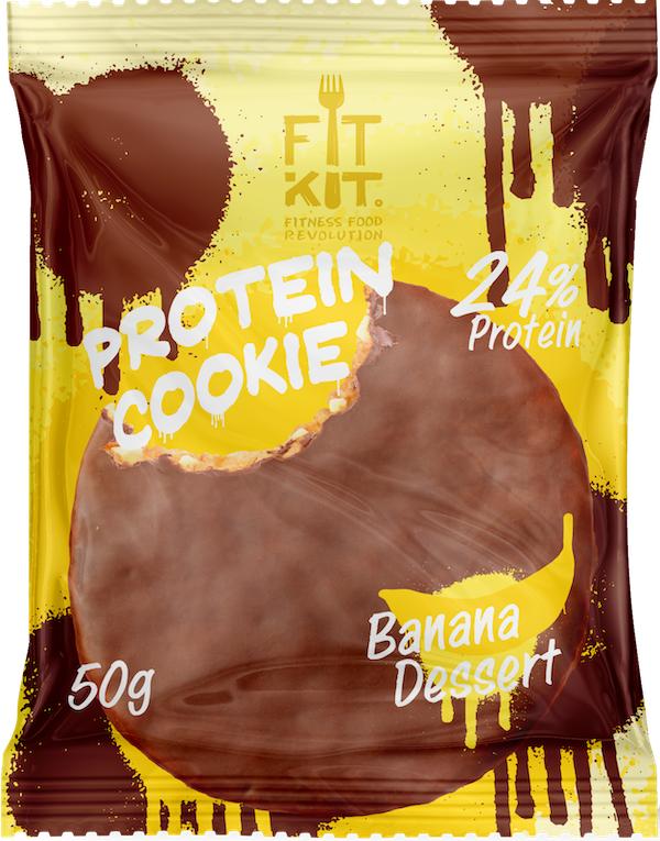 Печенье протеиновое FIT KIT Protein chocolate cookie Банановый десерт 50 гр., флоу-пак