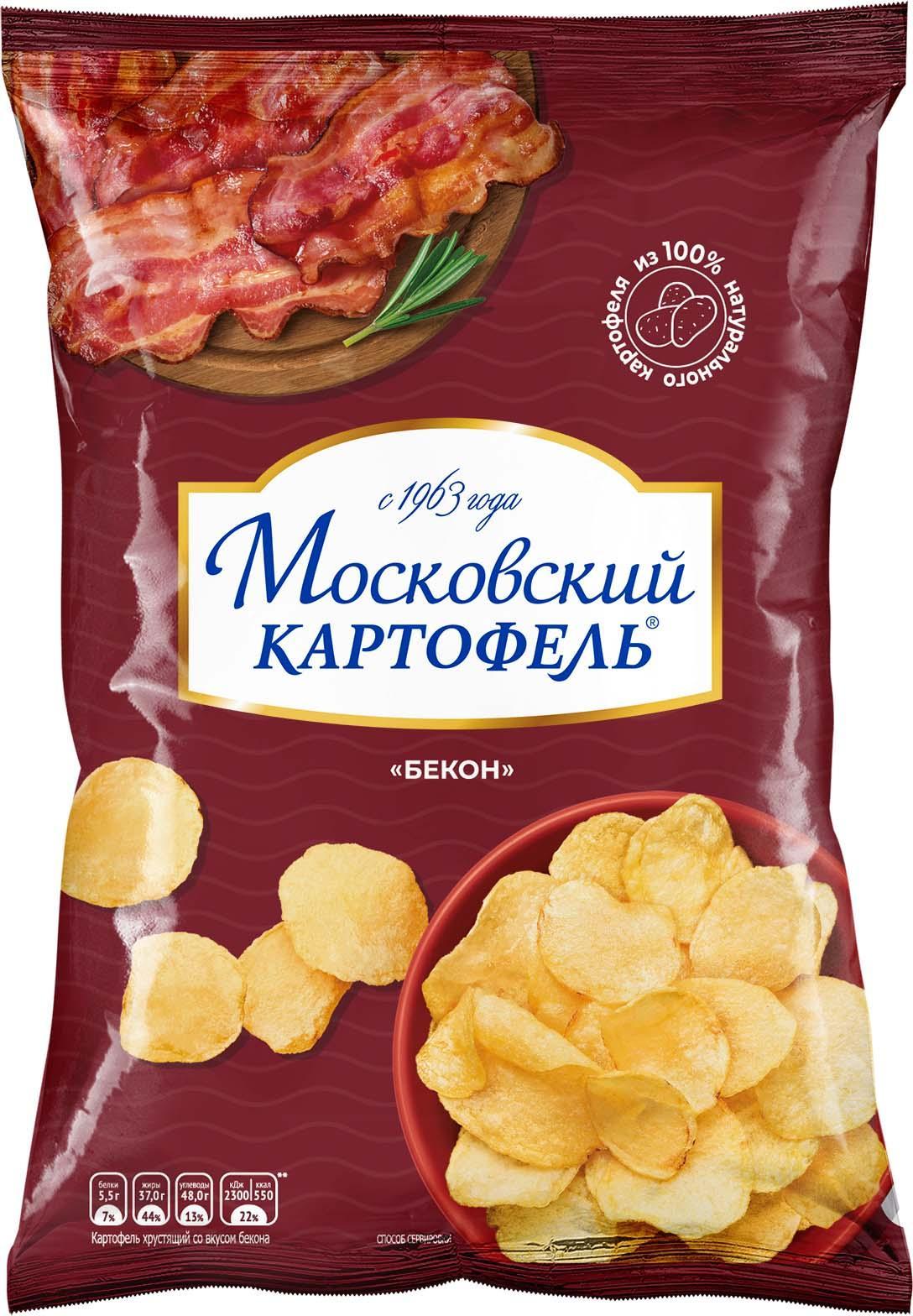 Чипсы Московский Картофель хрустящий со вкусом бекона 120 гр., флоу-пак