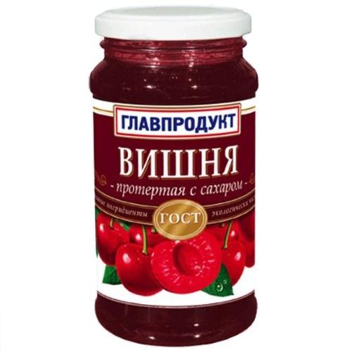 Вишня Главпродукт протертая с сахаром, 550 гр, стекло