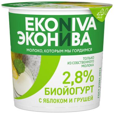 Биойогурт вязкий 2,8% ЭкоНива Яблоко-Груша, 125 гр., картонный стакан