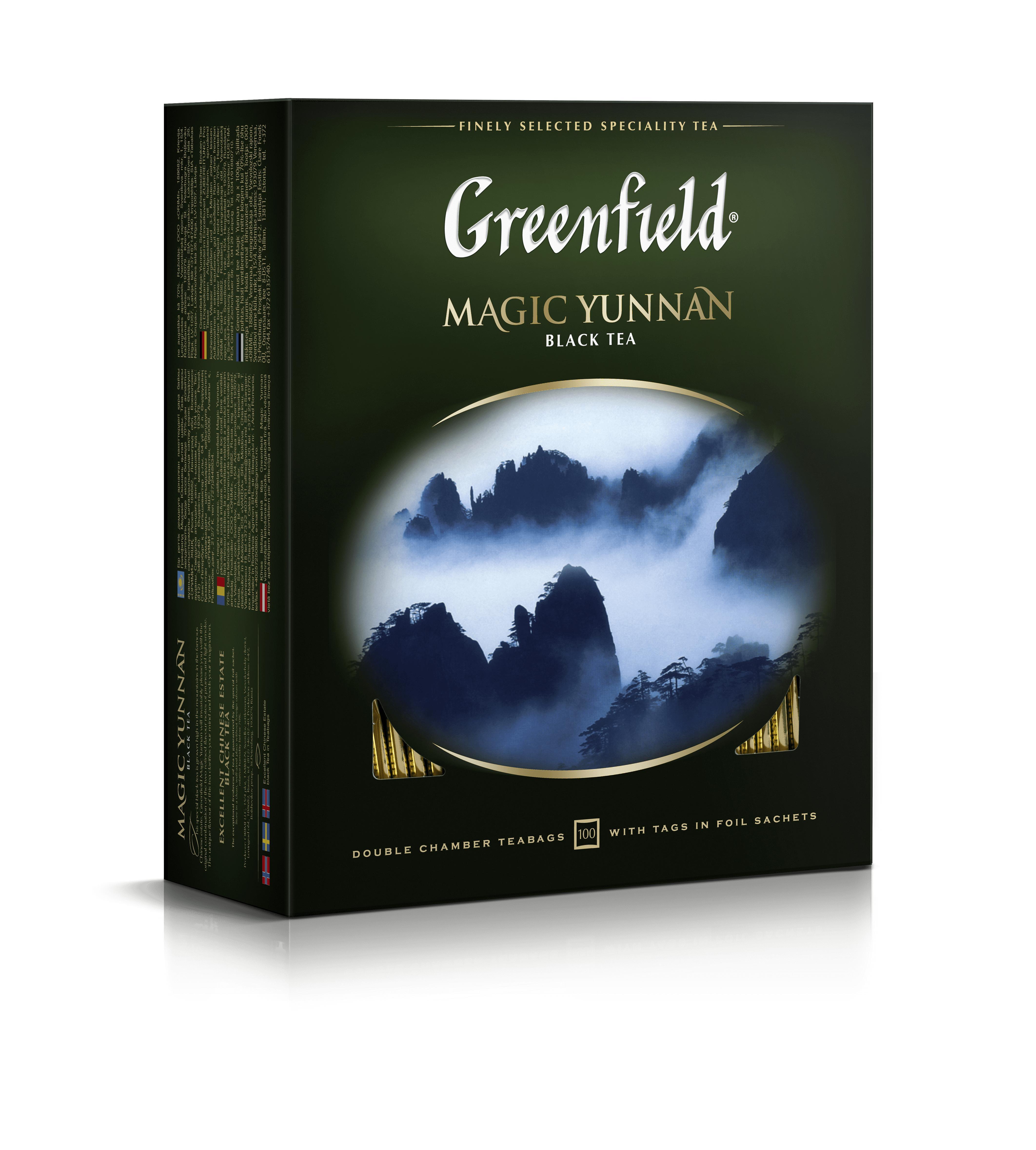 Чай Greenfield Magic Yunnan черный 100 пакетиков 200 гр., картон