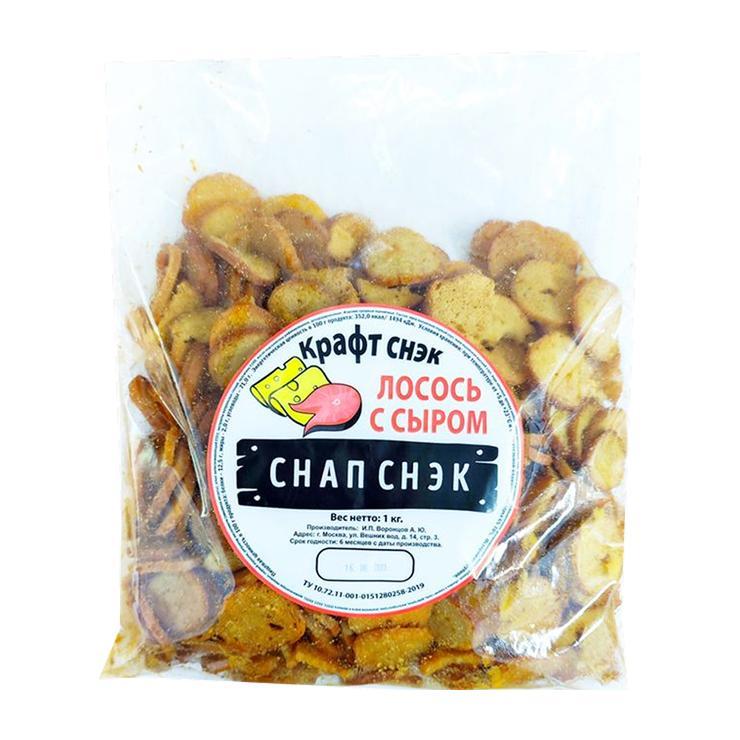 Гренки крафтовые Крафт снэк Снапсы белые лосось сыр 1 кг., пакет