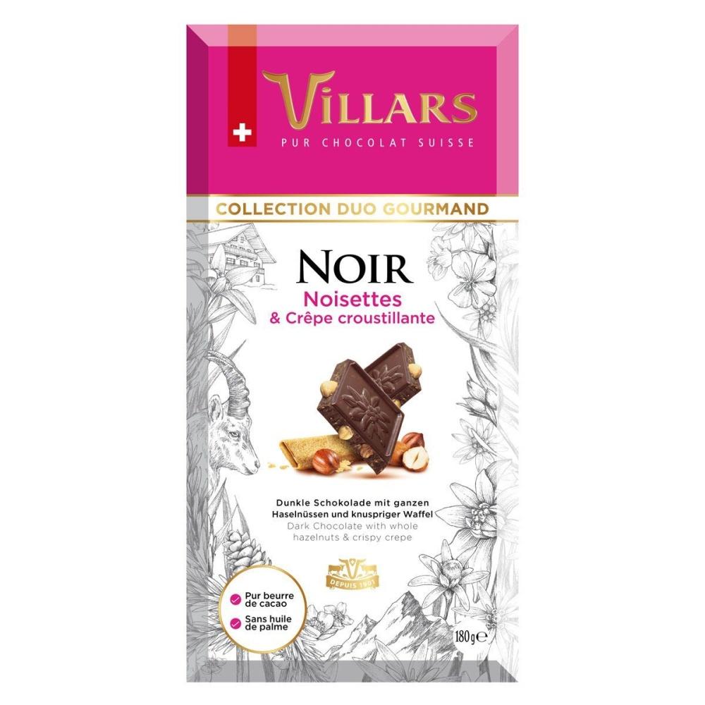 Шоколад VILLARS темный с цельным фундуком и хрустящими вафлями, 180 гр., картон