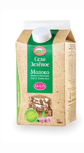 Молоко Село Зелёное отборное пастеризованное 3,4-4,2% 1,4 л., тетра-пак
