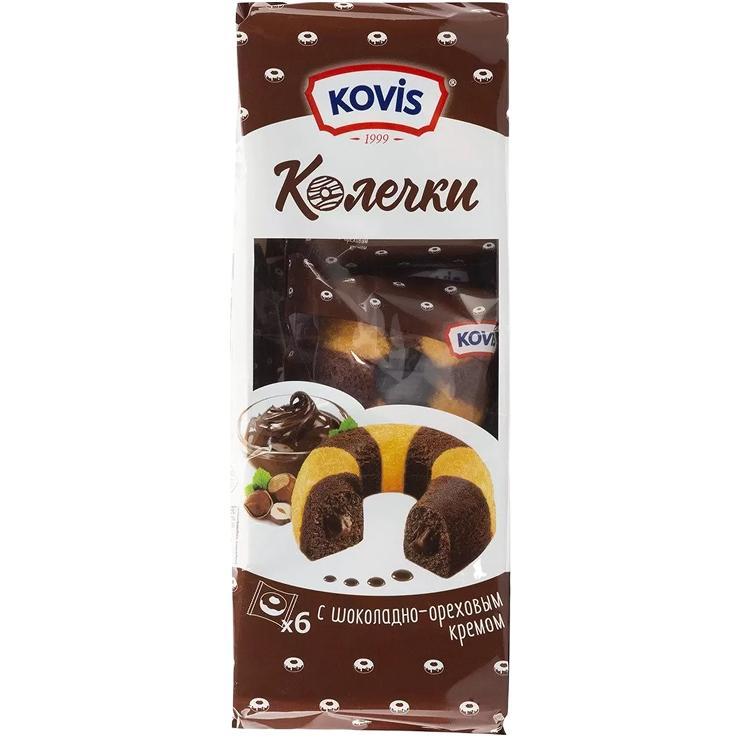 Пирожное бисквитные Колечки с шоколадно-ореховым кремом Kovis, 240 гр., пластиковый пакет