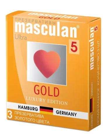 Презервативы Masculan 5 Ultra Gold утонченный латекс золотые 3 шт., картон