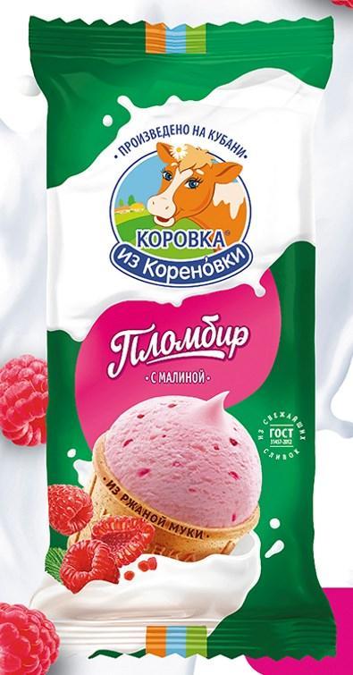 Мороженое Коровка из Кореновки Пломбир с малиной 100 гр., флоу-пак