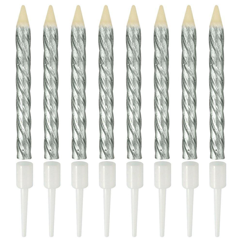 Свечи для торта с подставками Мультидом серебро 8 штук., пакет