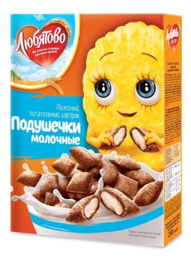 Готовый завтрак Подушечки с молочной начинкой, Любятово, 250 гр., картонная коробка, 9 шт.