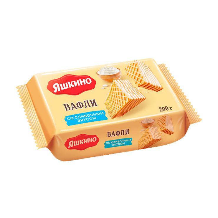 Вафли Яшкино с вареной сгущенкой сливочные хрустящие 200 гр., флоу-пак