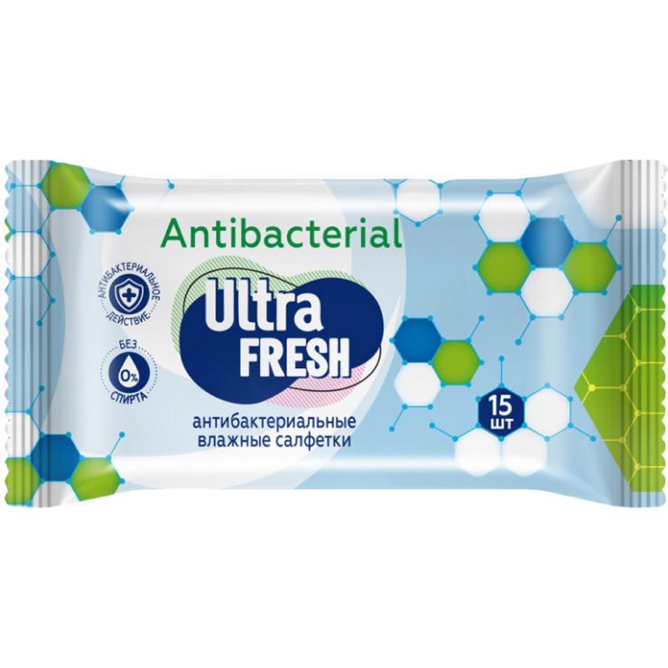 Салфетки влажные Ultra Fresh антибактериальные очищающие 15 шт., флоу-пак