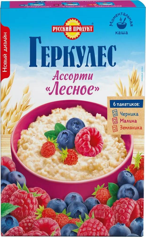 Каша Русский Продукт Геркулес Овсяная ассорти №4 Лесное 6 пакетиков 210 гр., картон