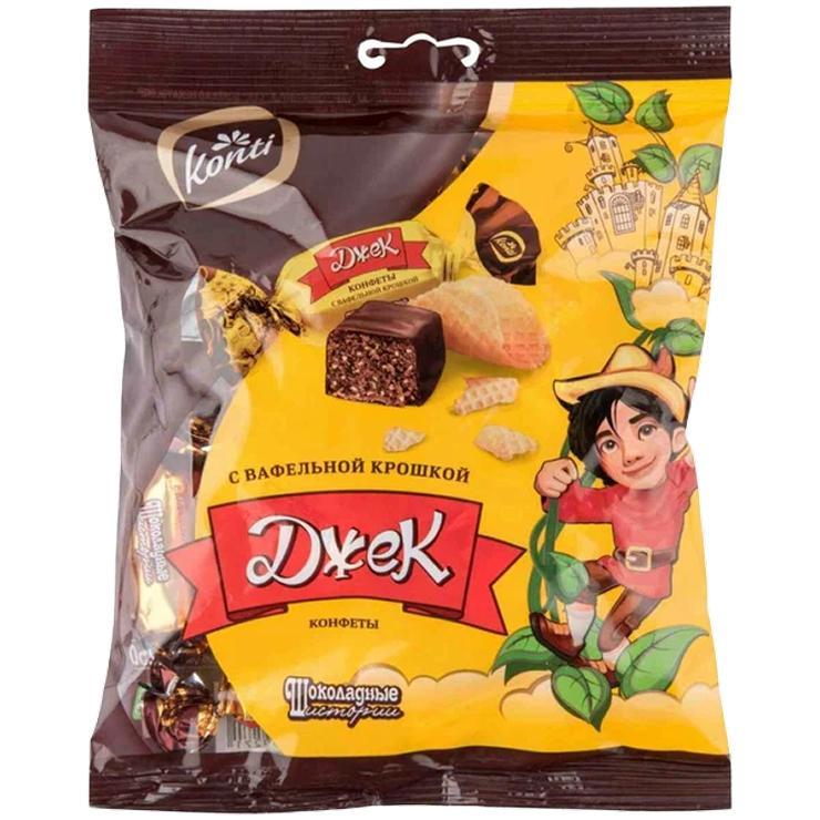 Конфеты Konti шоколадные истории джек с вафельной крошкой 250 гр., пакет