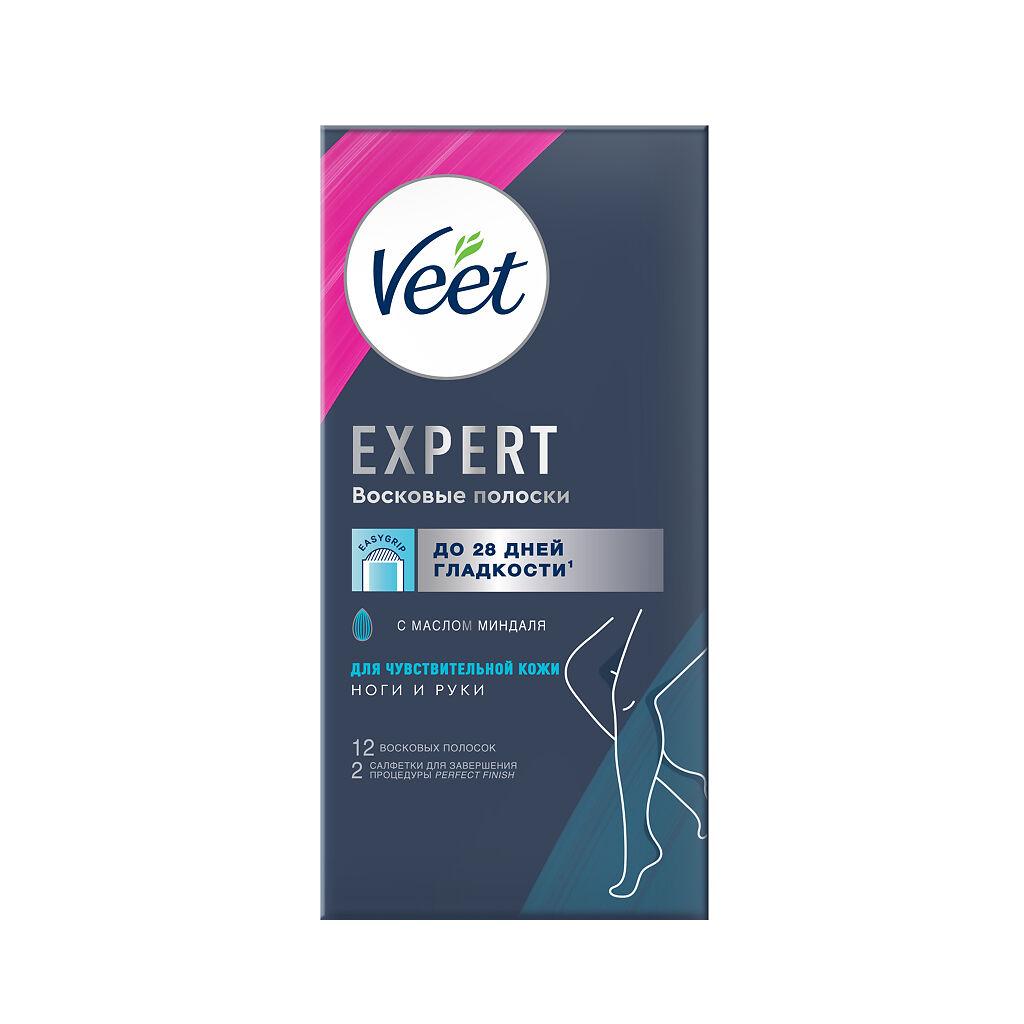 Восковые полоски Veet Expert для чувствительной кожи 12 шт., картон