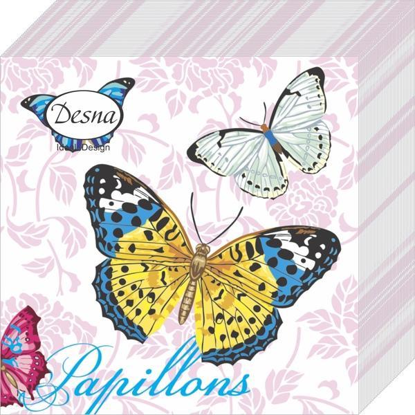 Салфетки бумажные Desna Бабочки и цветы 25х25 см. 40 шт., пленка