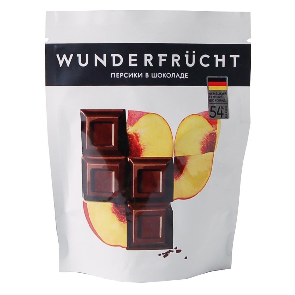 Конфеты WUNDERFRUCHT Персик в темном шоколаде 54%, 75 гр., флоу-пак