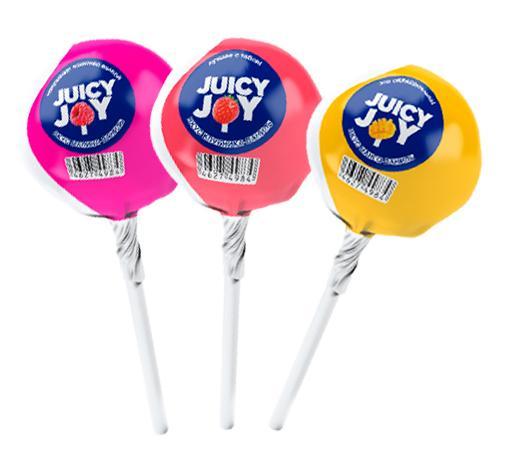 Карамель на палочке Juicy Joy Милана Хаметова клубника малина манго 11 гр., обертка