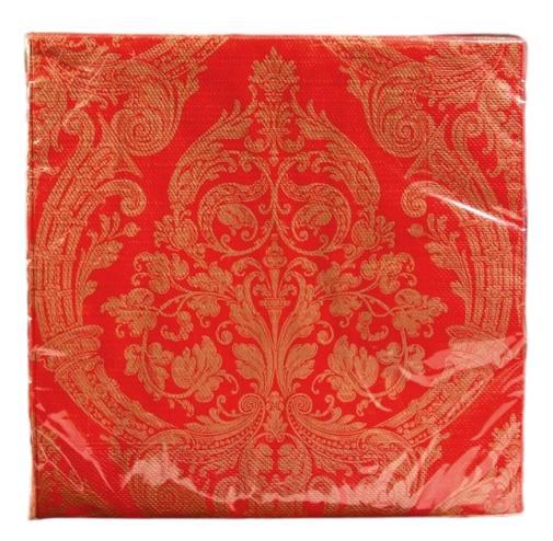 Салфетки бумажные Bouquet Royal Золото на красном 3 слоя 40х40 см. 20 шт., пленка