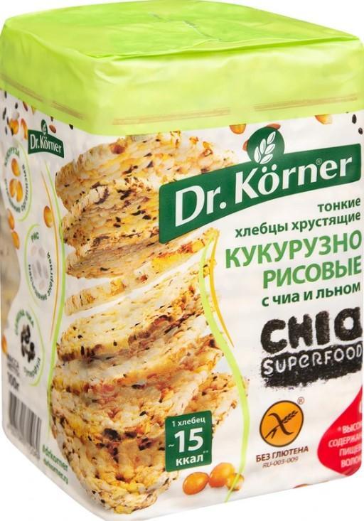 Хлебцы Dr. Korner Кукурузно-рисовые с чиа и льном 100 гр., обертка