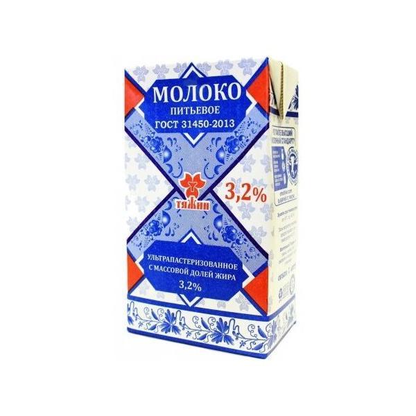 Молоко Тяжин ультрапастеризованное питьевое 3,2%, 1 л., тетра-пак