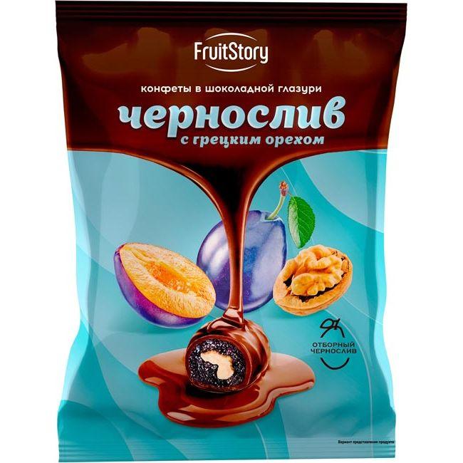 Конфеты Чернослив с грецким орехом в темном шоколаде Fruitstory, 1 кг., флоу-пак