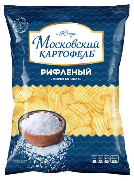 Чипсы картофельные Московский картофель Морская соль рифленые 120 гр., флоу-пак