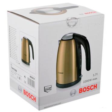 Чайник электрический, 1,7 л., 2200Вт, нержавеющая сталь, золотистый Bosch TWK7808, картон