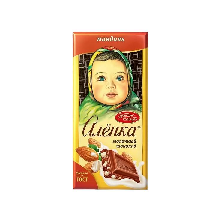 Шоколад Красный Октябрь Аленка молочный с миндалем 75 гр., обертка