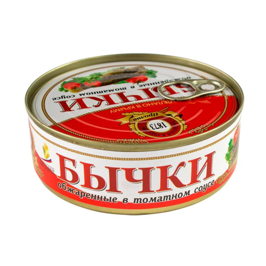 Бычки обжаренные в томатном соусе, Пролив, 240 гр., жестяная банка