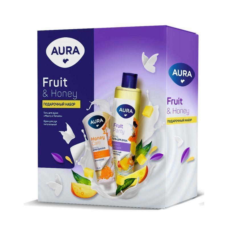 Подарочный набор Aura Fruit and Honey Гель для душа Манго и папайя 250 мл. и крем для рук питательный 75 мл. 400 гр., картон