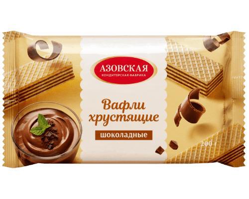 Вафли Азовская КФ Хрустящие Шоколадные 200 гр., флоу-пак