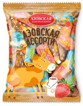 Конфеты Азовская КФ молочные Азовская Ассорти,  1 кг., флоу-пак
