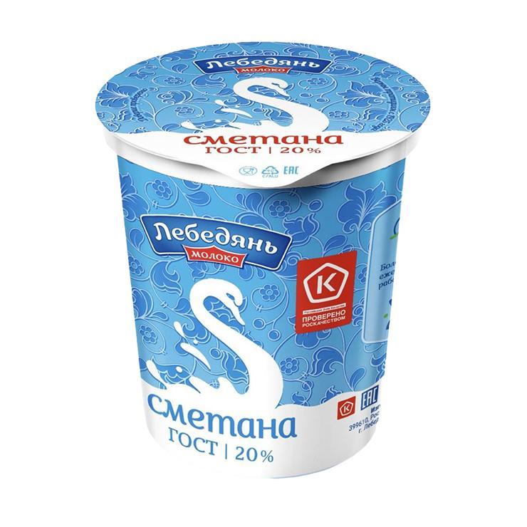 Сметана ЛебедяньМолоко 20% 300 гр., стакан
