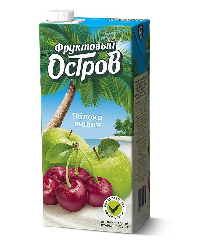 Напиток сокосодержащий Фруктовый остров Яблоко-вишня осветленный для детей старше 3х лет 930 мл., тетра-пак