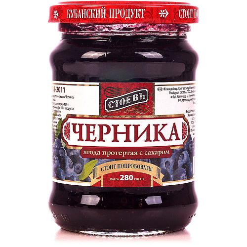 Ягода протертая Стоевъ Черника протертая с сахаром, 280 гр., стекло
