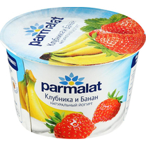 Йогурт натуральный клубника и банан 2,4%,  Parmalat, 180 гр., ПЭТ