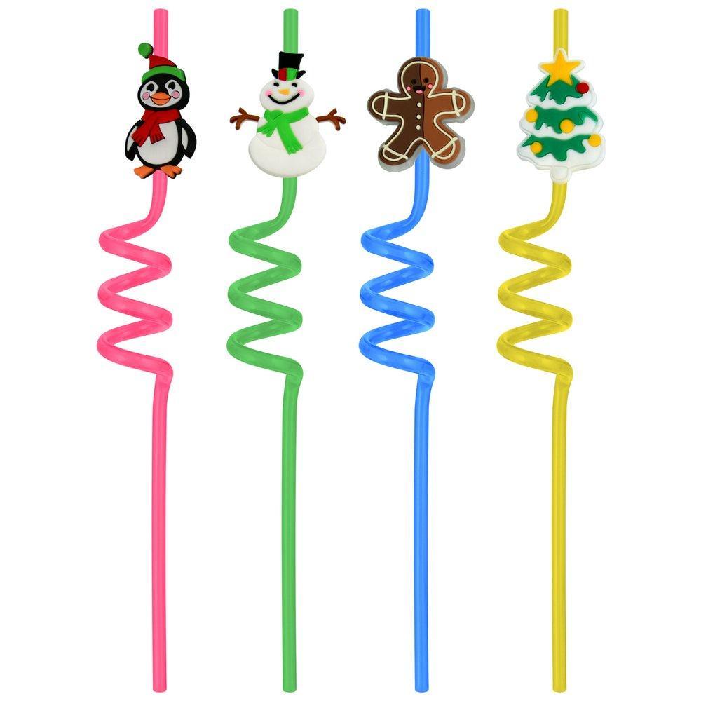 Трубочки для коктейля Мультидом новогодние игрушки 4 штуки 26 см., пакет