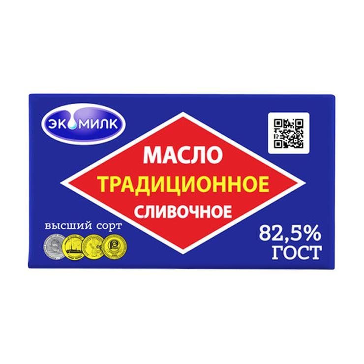 Масло сладко-сливочное ЭкоМилк традиционное несоленое 82,5% 330 гр., обертка