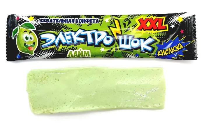Конфета жевательная Электрошок XXL с ароматом лайма с начинкой 25 гр., флоу-пак