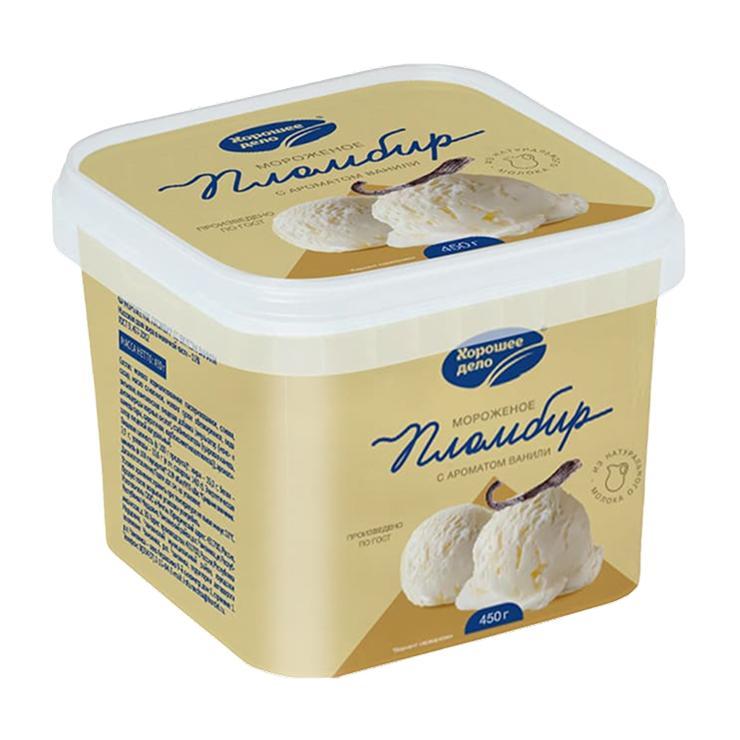 Мороженое пломбир Хорошее дело ванильный 15% 450 гр., лоток