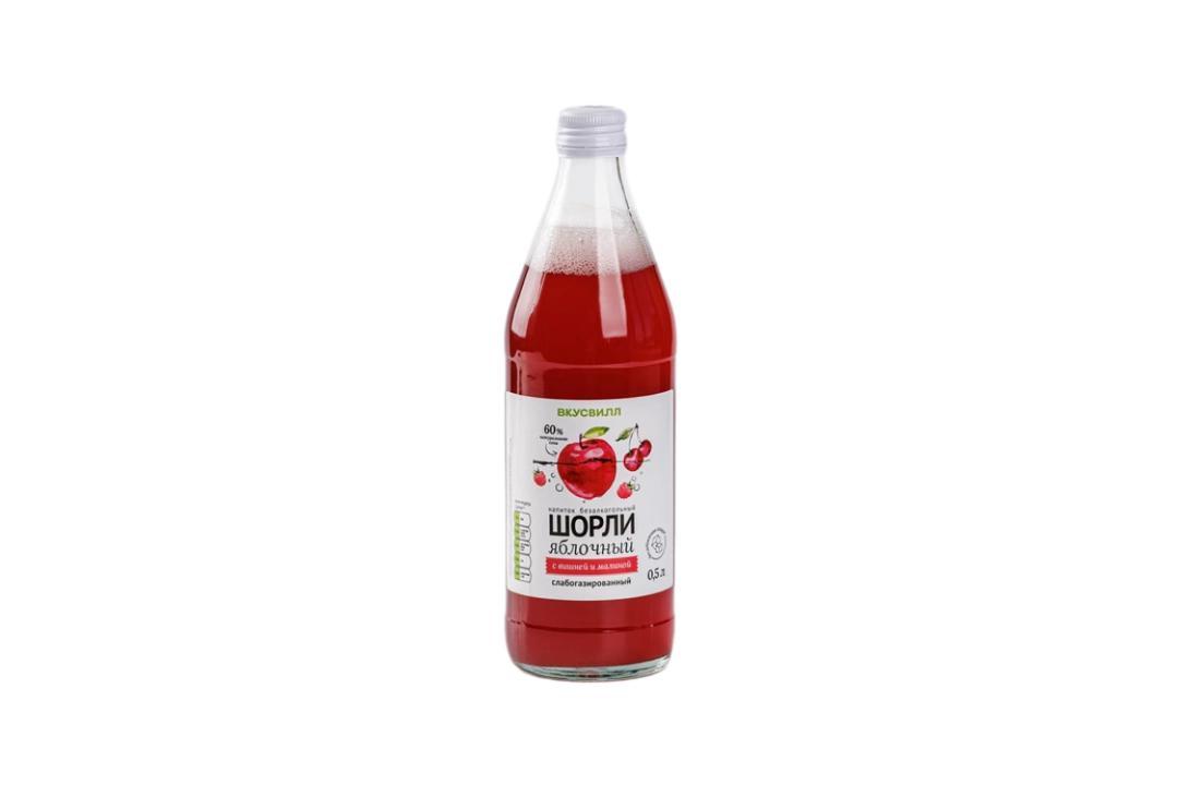 Напиток слабогазированный ВкусВилл Шорли яблочный с вишней и малиной 500 мл., стекло