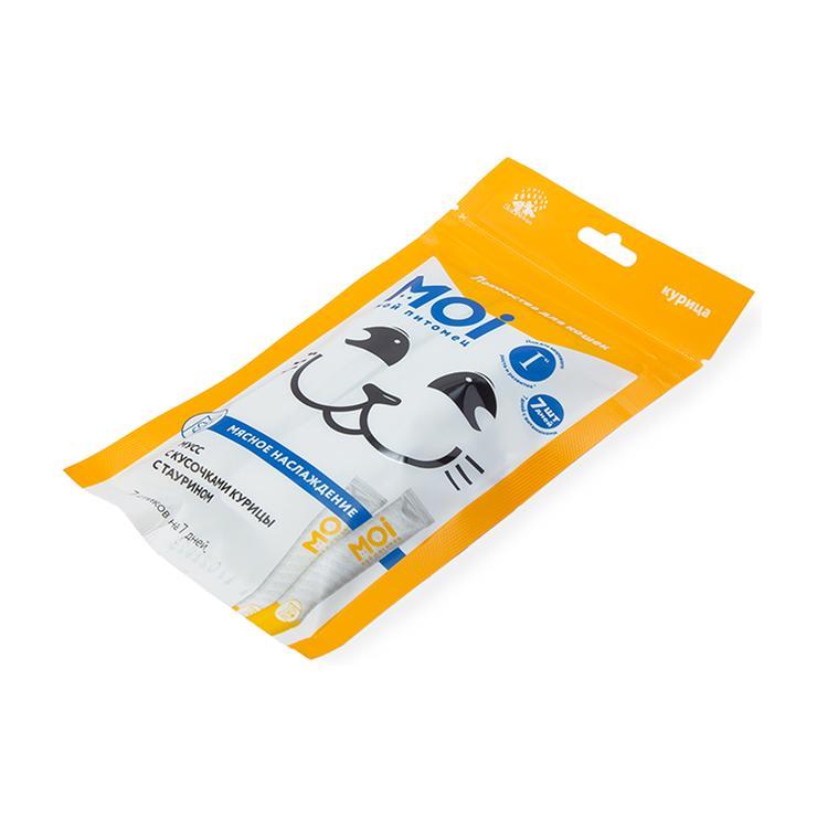 Лакомство для кошек MOI мусс с кусочками курицы 10 гр., пакет