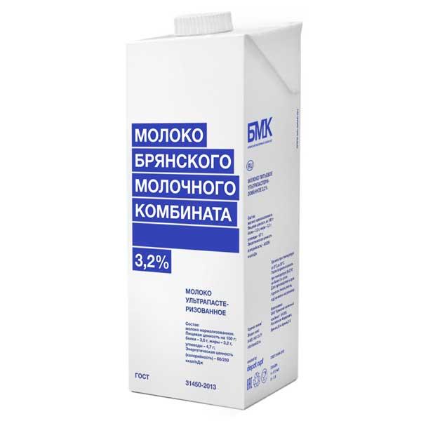 Молоко ультрапастеризованное Брянский молочный комбинат 3,2% 975 мл., тетра-пак